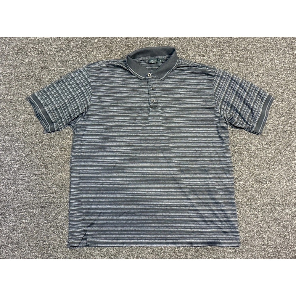 BOSS Hugo Boss Polo Shirt Men's Large Black Gray Striped Golf Casual Made Italy